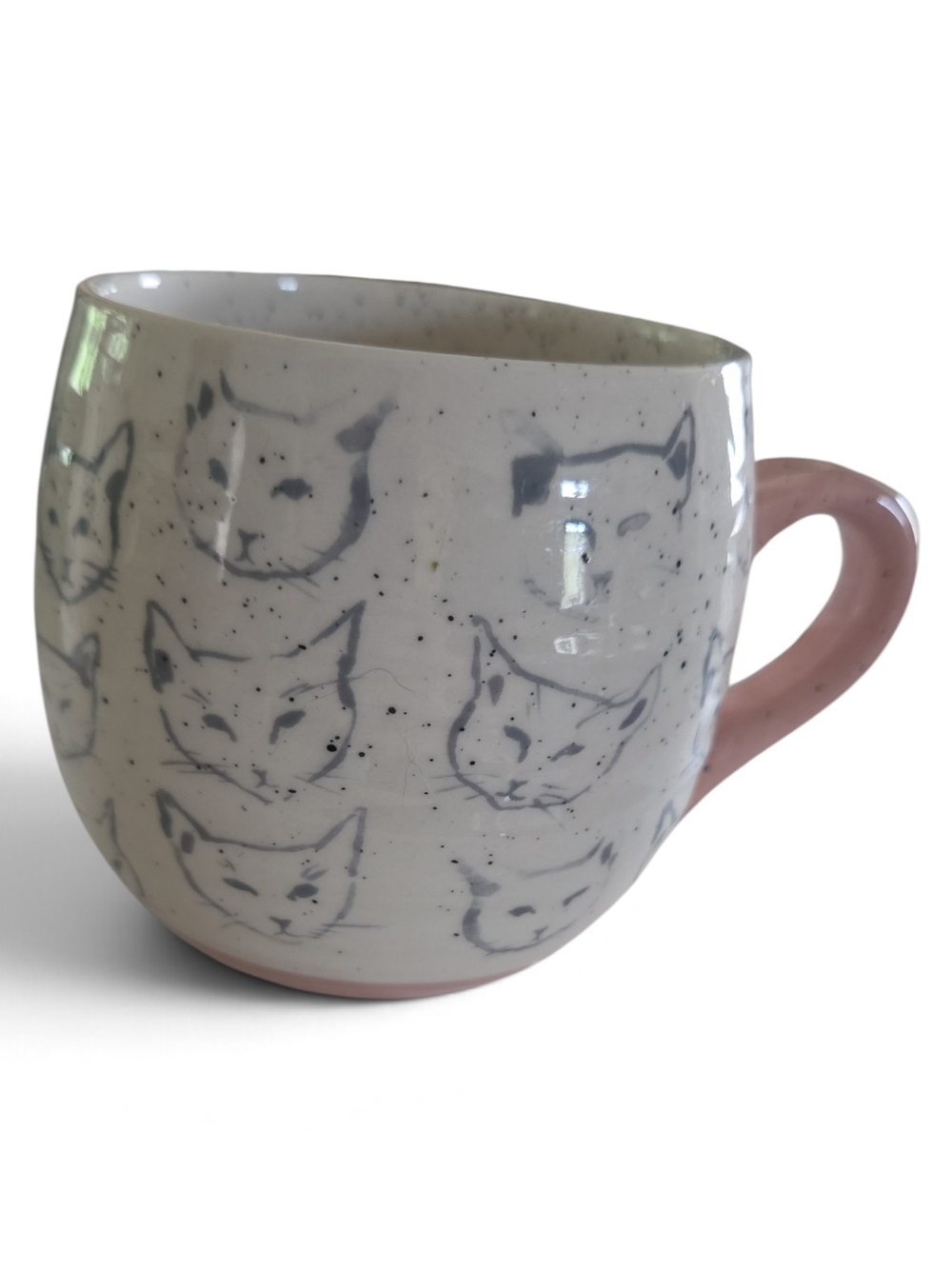 Anthropologie Cat Study Mug with Pink Handle